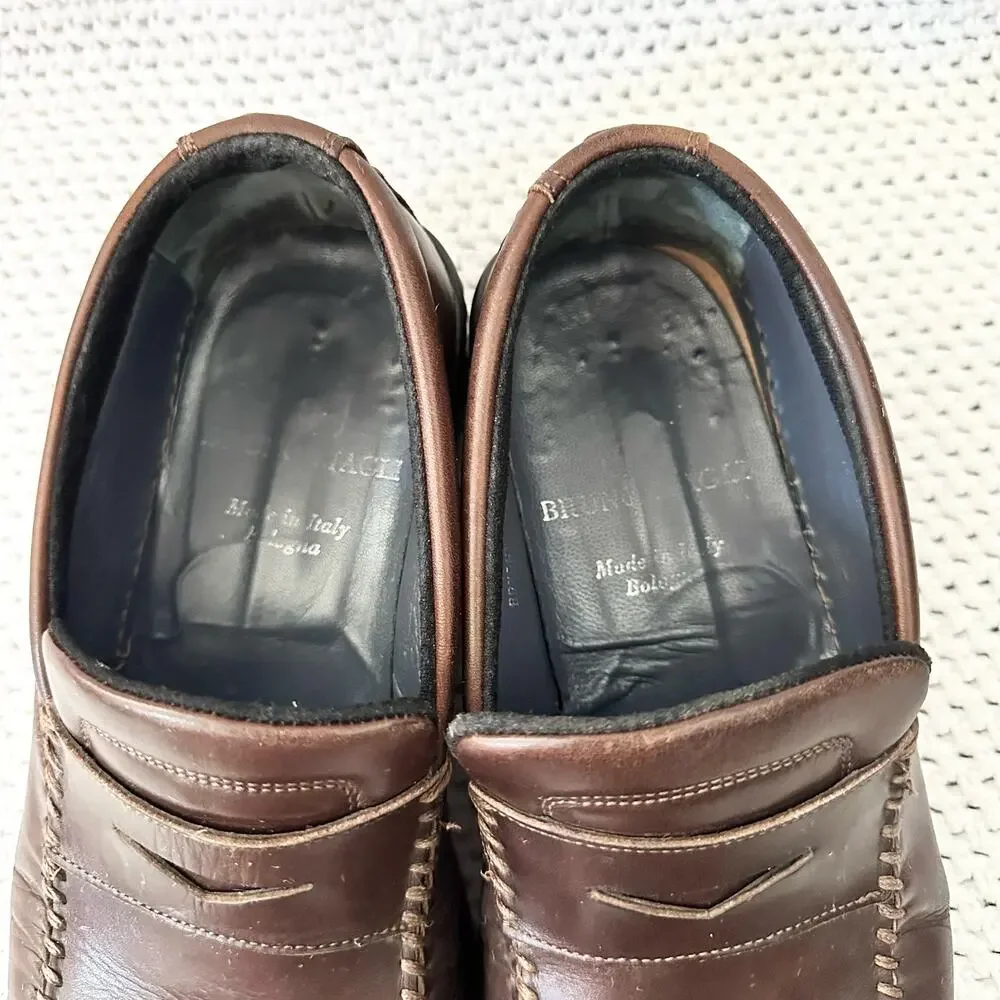 Bruno Magli Chocolate Brown Leather Bryant Slip On Loafer Casual Shoes 9 Men